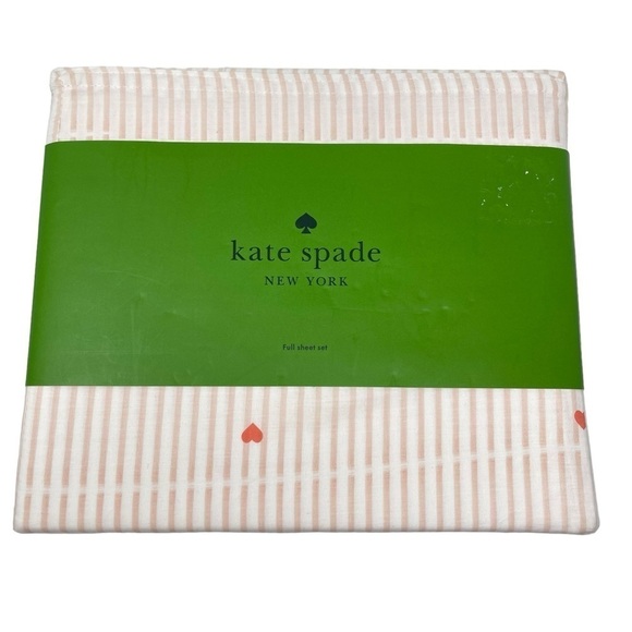 Kate Spade Pink Stripes & Hearts Full Size Sheet Set NWT - Picture 1 of 7